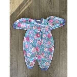 VTG 90’s Little Me Floral One Piece Romper Jumpsuit 12 Mo Flower Buttons Purple
